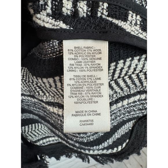 REBECCA TAYLOR black white cotton wool blend tweed fringe blazer jacket 0 - Picture 8 of 11